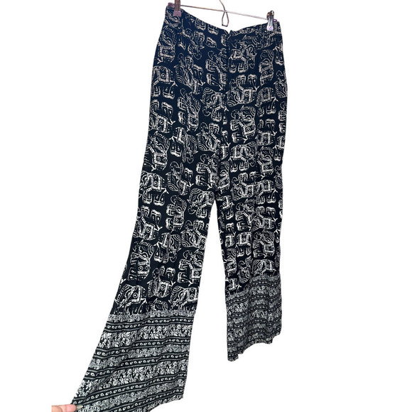 Merona Wide Leg Boho Pants High Rise Elephant Tribal Print Size Large - Picture 1 of 6